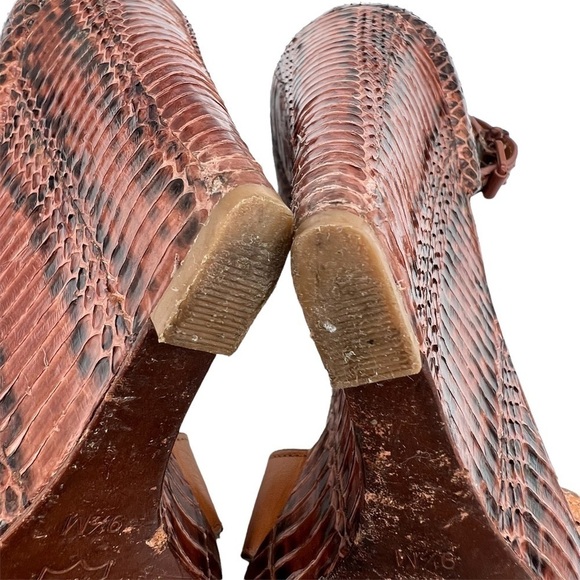 Tory Burch Brown Leather Python Platform Wedge Sandals Size 9 1/2 Women’s - Picture 10 of 10